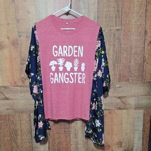 Upcycled Garden Gangster Women's Floral Sleeve Top - Pink and Blue